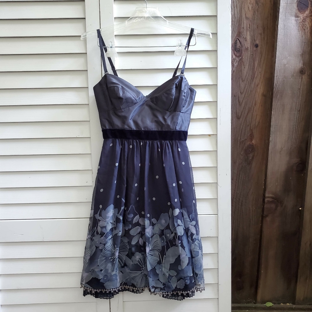 Rebecca Taylor dark blue silk floral party dress